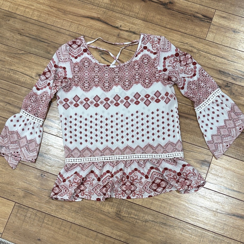 Bohemian Patterned Bell Sleeve Top